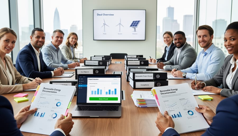 Solar installation documentation folders and a warranty case arranged on a table